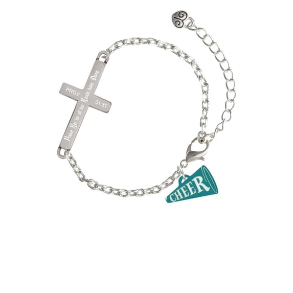 Acrylic 3/4" Teal Cheer Megaphone - Praise Her - Cross Bracelet