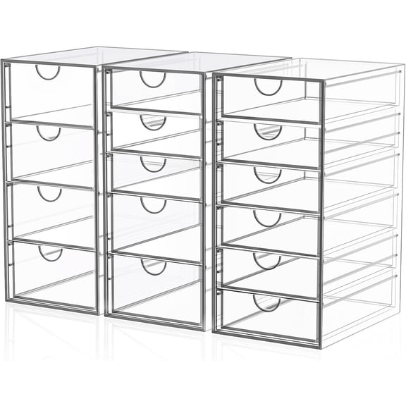 Acrylic 3 Pack Desk Organizers and Accessories, Makeup Organizer Storage With 15 Drawers, Desk Organizers, Dustproof Drawer Organizer and Storage for Make Up, Jewelry, DIY Pen