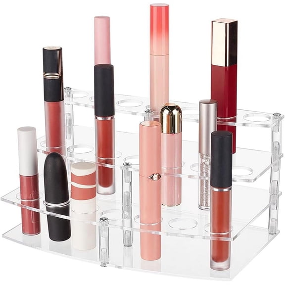Acrylic 3 Tiers Clear Acrylic Lipstick Organizer 21 Holes 0.85 inch Clear Lipstick Display Stands Small Makeup Organizer for Lip Gloss Nail Polish Storage Stand Beauty Container for Women Acrylic