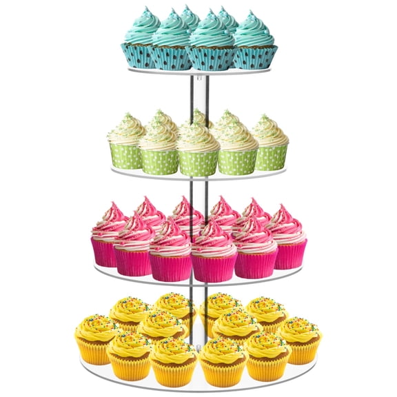 Acrylic 4-Tier Round Cupcake Stand, Clear Display Stand for Cakes and Sweets Easy to Assemble, Perfect for Weddings, Birthdays, Parties, and Special Events