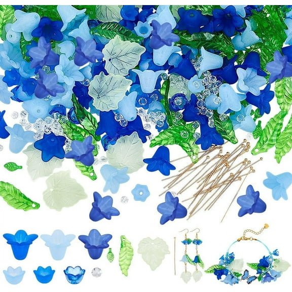 Acrylic 417 pcs Acrylic Assorted Beads Kit 300 pcs Acrylic Flower and Leaf Beads 87 pcs Round Glass Beads 30 pcs Brass Ball Pins Jewelry Making Supplies Kit for Earring Bracelets Jewelry Making