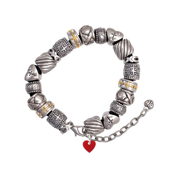Acrylic 5/16" Maroon Heart Silver Tone Christian Bead Bracelet