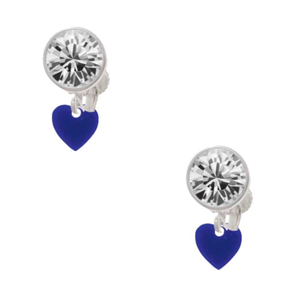 Acrylic 5/16" Navy Blue Heart Clear Crystal Clip On Earrings