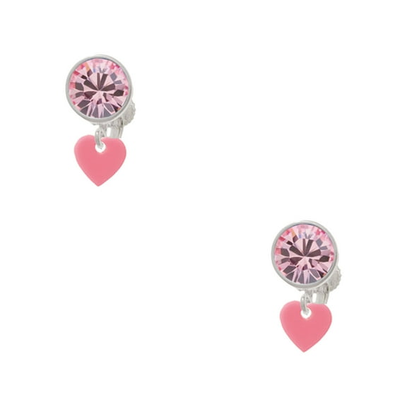 Delight Jewelry Acrylic 5/16" Pink Heart Pink Crystal Clip on Earrings