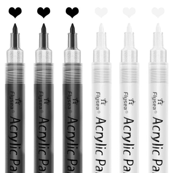 Acrylic Paint Pens,6 Pack Black White Markers, Pens for Rock Painting Stone Ceramic Glass Wood Plastic Metal
