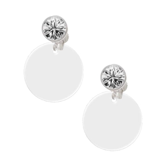 Acrylic 7/8" Disc Imitation Pearl Clear Crystal Clip On Earrings