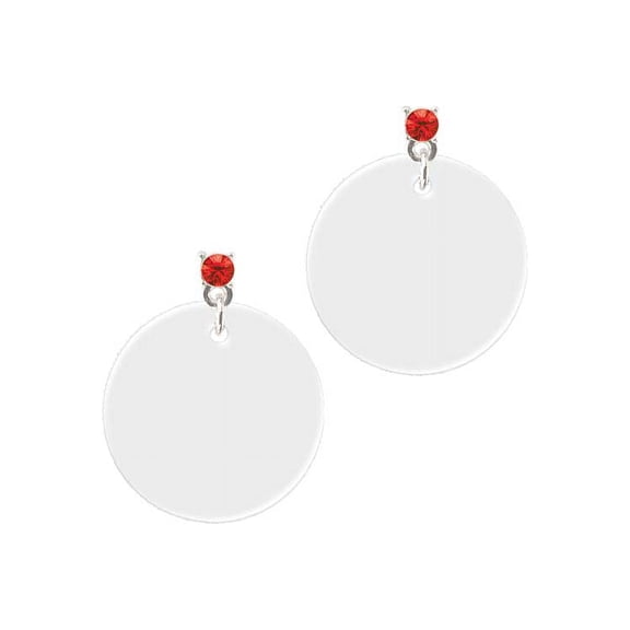 Acrylic 7/8" Disc Imitation Pearl Red Crystal Post Earrings