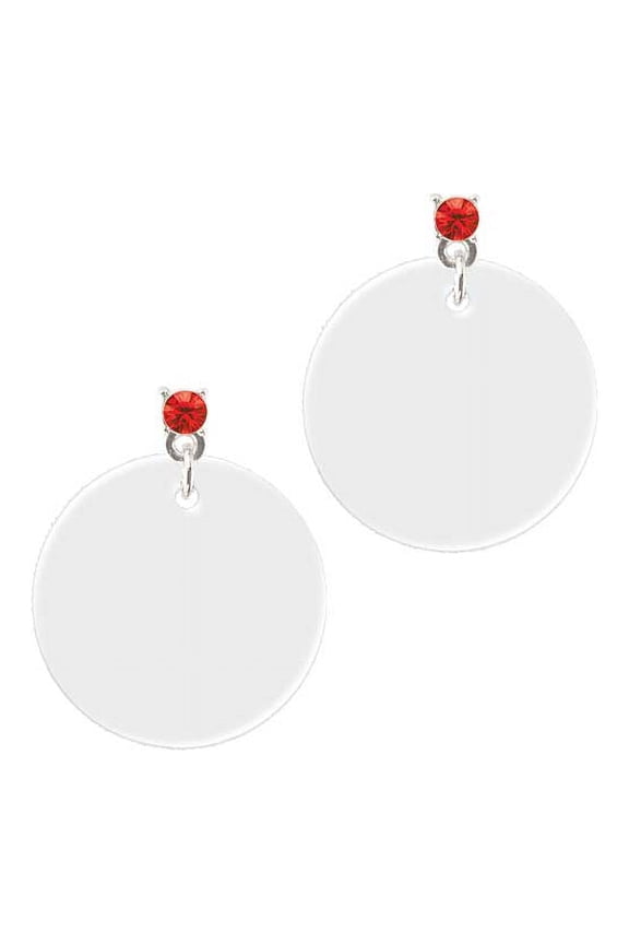 Acrylic 7/8" Disc Imitation Pearl Red Crystal Post Earrings