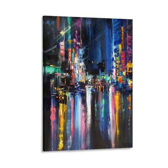 Acrylic Abstract Painting City Light Wall Art Poster Scroll Canvas Painting Picture Living Room Decor Home 12x18inch(30x45cm)