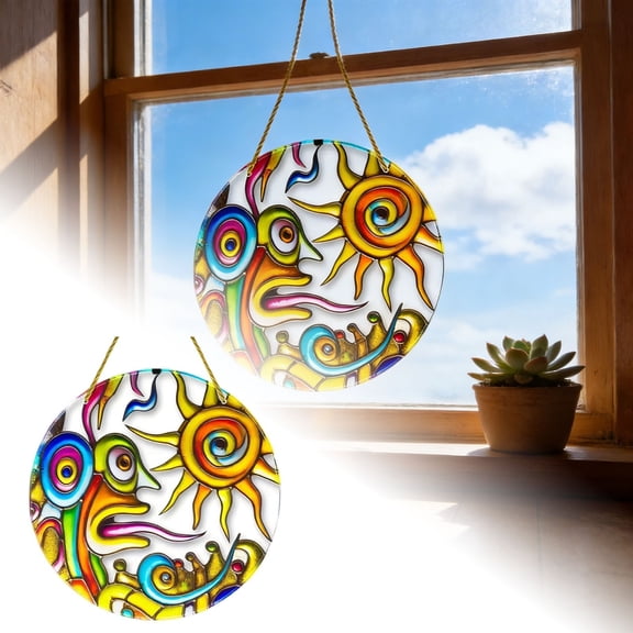 Acrylic Abstract Sun Face Suncatcher for Window Garden Boho Decor in Orange