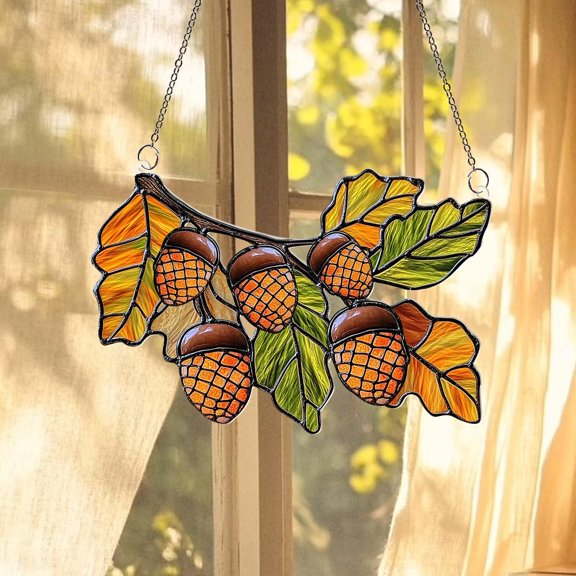 Acrylic Acorns Suncatcher: Autumn Leaves Window Decor