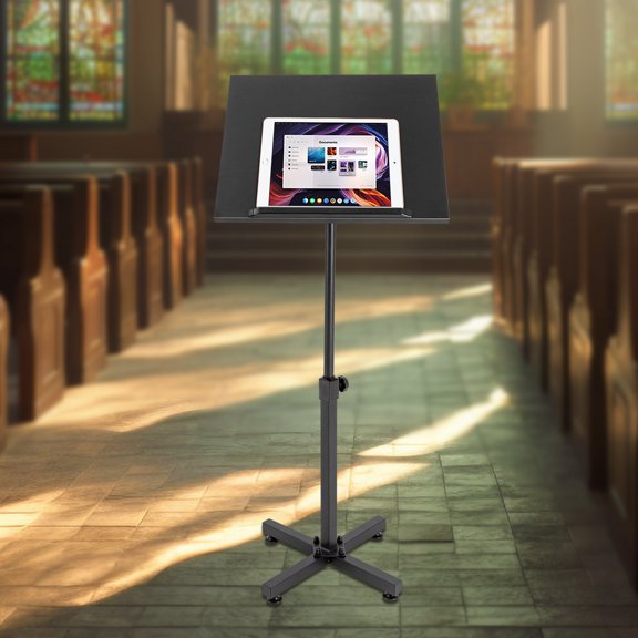 Acrylic Adjustable Lectern Podium Stand Multipurpose Black Floor Stand with 360 Swivel, Solid Wood & Steel, Ideal for Presentations, Dance, Study, and Teaching