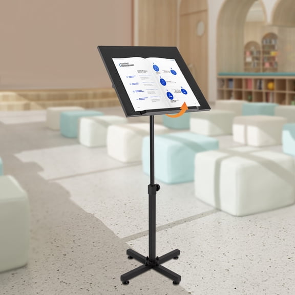 Acrylic Adjustable Lectern Podium Stand Multipurpose Black Floor Stand with 360 Swivel, Solid Wood & Steel, Ideal for Presentations, Dance, Study, and Teaching