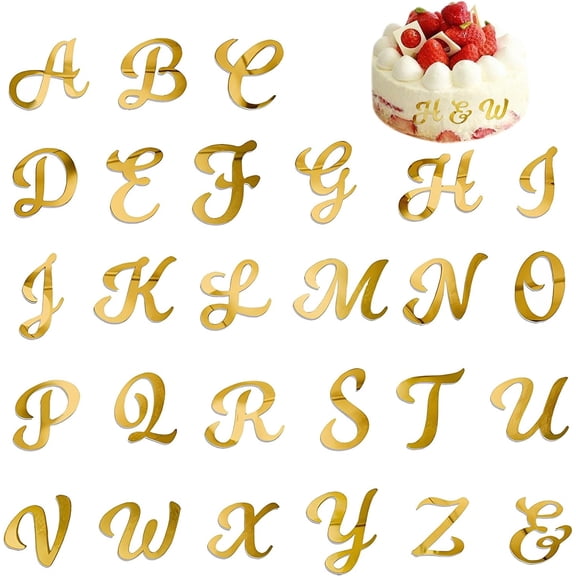 Acrylic Alphabet Cake Topper - 27 PCS Gold Mirror Cake Letters