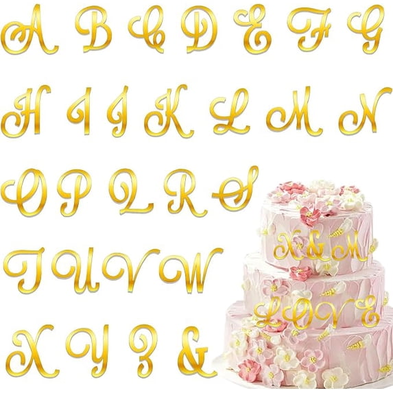 Ab Topper Acrylic Alphabet Cake Topper Gold A to Z Letter Set - Walmart.com