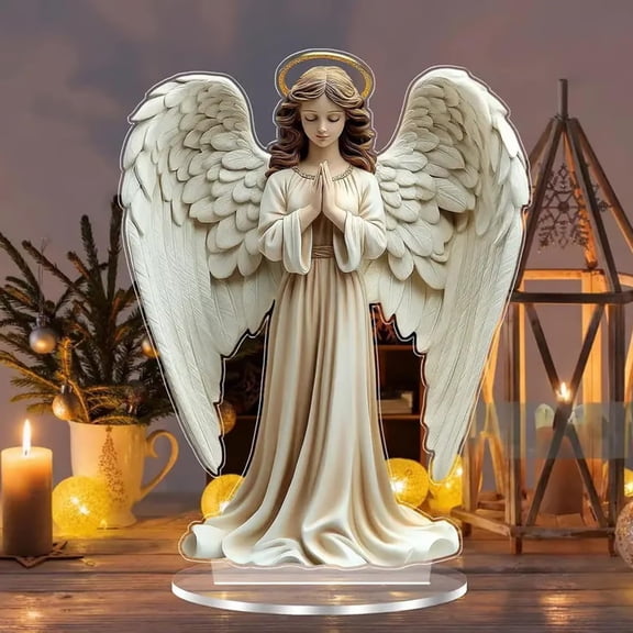 Acrylic Angel Wings Cross Figurine with Bohemian Style Decoration - High-Transparency Tabletop Ornament for Desk or Living Room, Symbol of Protection and Blessing, Lightweight and Durable Home Accent