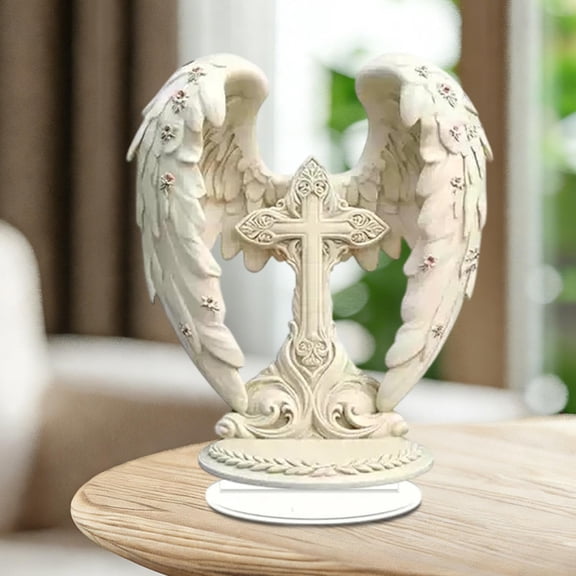 Acrylic Angel Wings Cross Ornament Easter Cross-shaped Wing Acrylic Display Stand Spiritual Tabletop Decoration with Graceful Wing Design Spring Religious Decoration Wall or Table Display
