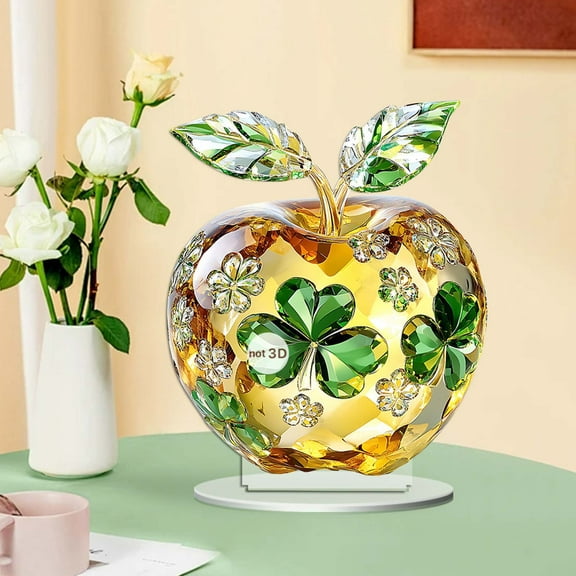 Acrylic Apple Shamrocks St Patricks Day Decorations,Tabletop Centerpiece Ornament for Indoor Home Table Decor,7.87 x 6.34 Inches