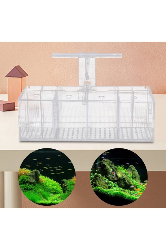 Acrylic Aquarium Transparent Isolation 4Grid Betta Fish Tank Water Pump+LED Lamp