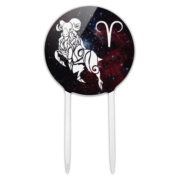 Acrylic Aries Zodiac Sign Horoscope in Space Cake Topper Party Decoration for Wedding Anniversary Birthday Graduation