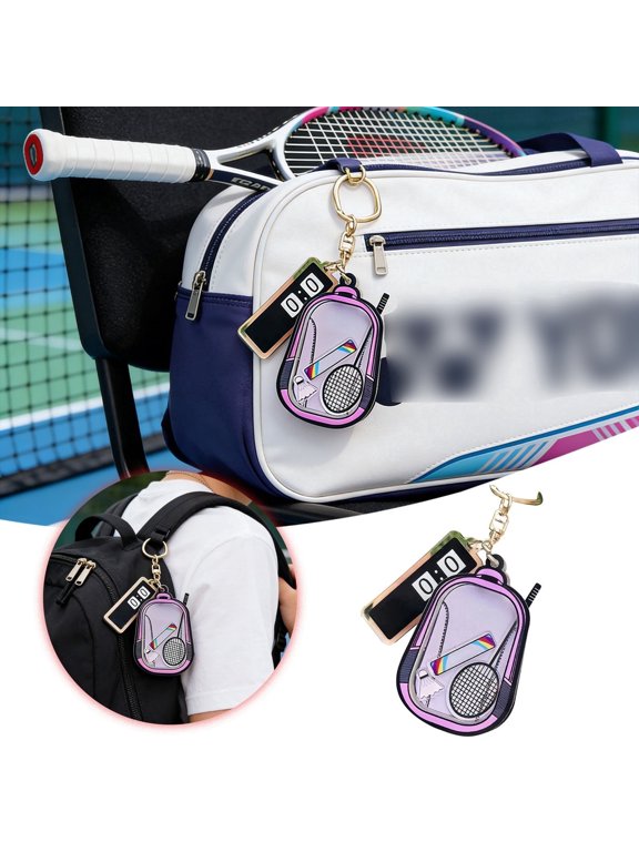 Acrylic Badminton Backpack Charm, Cute Keychain for Players and Students, 5 cm, Purple