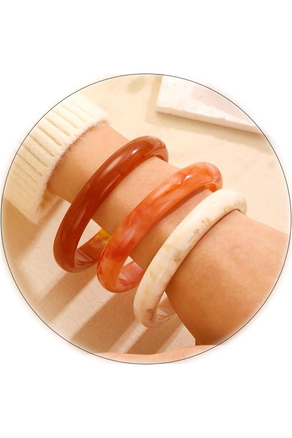 Acrylic Bangles for Women 3Pcs Plastic Bangle Bracelets Colorful Resin Bracelets for Women Acrylic Round Bracelet Set