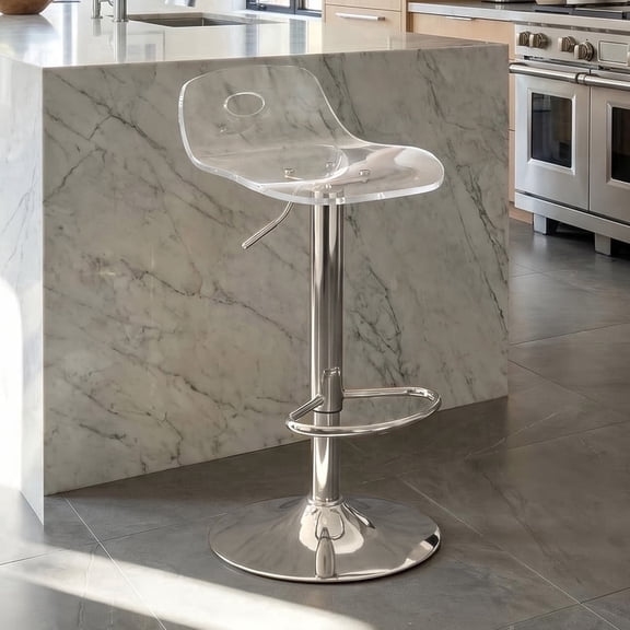 Acrylic Bar Stools Clear Adjustable Height Counter Stool 360° Swivel Silver Base Barstools with Back for Kitchen Counter Bar