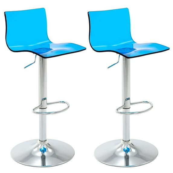 Acrylic Bar Stools Set of 2 with Back, Stylish Modern Adjustable Swivel Counter Height Bar Chairs, Armless Transparent Seat Metal Barstools for Kitchen Island, Dining Room, or Pub (Sky Blue)