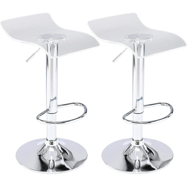 Acrylic Bar Stools Set of 2, Backless Transparent Swivel Adjustable