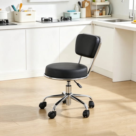 Lessmore Pedicure Stool Adjustable Height Ergonomic Salon Lab Stool PU Wheels with Backrest, Rolling Pedicure Chair for Spa, Salon,Black