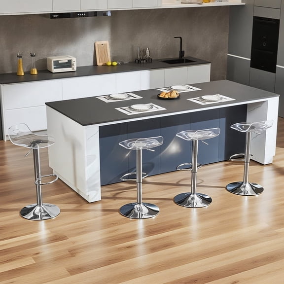 Acrylic Bar Stools Set of 4 Clear Adjustable Height Counter Stool 360 Swivel Silver Base Barstools with Back for Kitchen Counter Bar