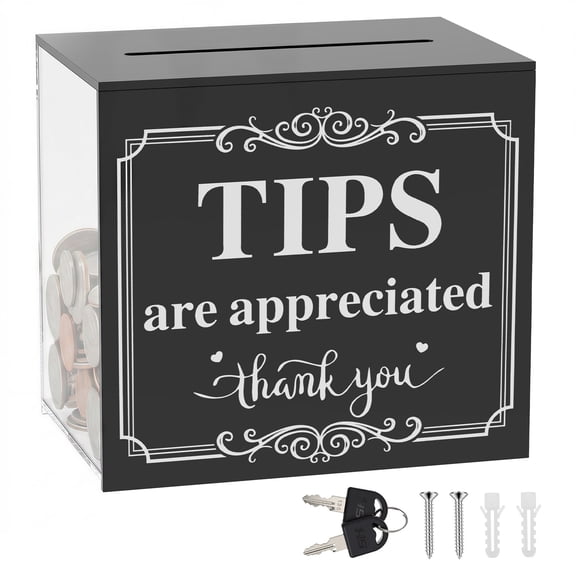Acrylic Bartender Tip Box Portable Donation Suggestion Jar with Slot and Lock Tip Cash Collection Box Money Storage Container for Bar Restaurant Coffee Shop, 3.94 x 4.72 x 5.35 inch