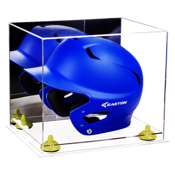 Acrylic Baseball Batting Helmet Display Case with Mirror, Yellow Risers and Clear Base (A012-YR)