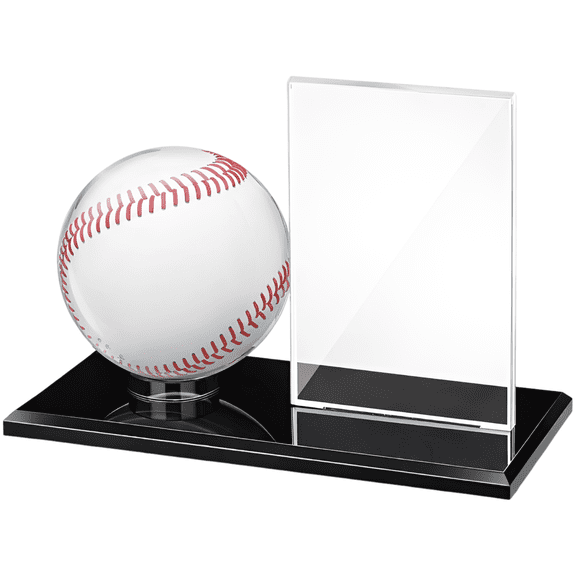 Acrylic Baseball Display Case with Card Holder, Clear Memorabilia Showcase, Black Base Ball Holder, Dustproof Protective Box, Gift for Baseball Fans, 7.5 x 3.5 x 2.8 in