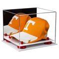 thumbnail image 1 of Acrylic Baseball Hat or Cap Display Case with Mirror, Red Risers and White Base (A006-RR), 1 of 2