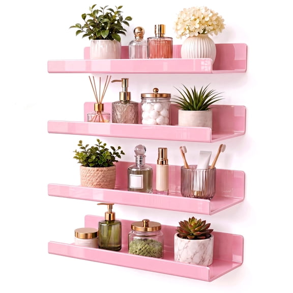 Acrylic Bathroom Floating Shelf with Front Lip, Wall Mounted
