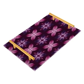 Acrylic Bathroom Storage Tray with Stainless Steel Handle Bathroom Vanity Counter Organizer Tray Multi-Purpose Decorative Tray Amethyst Petal Tiled Motif