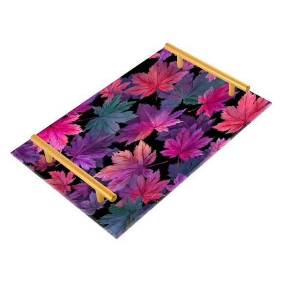 Acrylic Bathroom Storage Tray with Stainless Steel Handle Bathroom Vanity Counter Organizer Tray Multi-Purpose Decorative Tray Beautiful Pink Maple Leaves