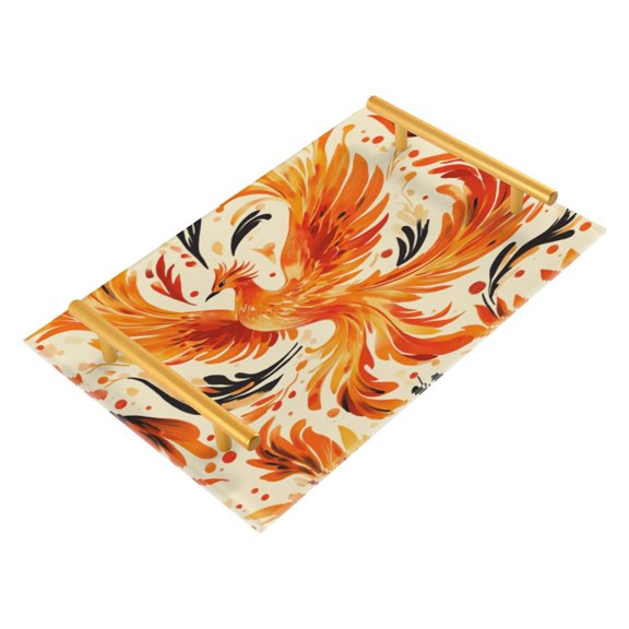 Acrylic Bathroom Storage Tray with Stainless Steel Handle Bathroom Vanity Counter Organizer Tray Multi-Purpose Decorative Tray Beautiful Golden Phoenix