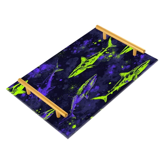 Acrylic Bathroom Storage Tray with Stainless Steel Handle Bathroom Vanity Counter Organizer Tray Multi-Purpose Decorative Tray Bold Neon Green Shark