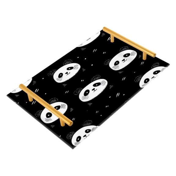 Acrylic Bathroom Storage Tray with Stainless Steel Handle Bathroom Vanity Counter Organizer Tray Multi-Purpose Decorative Tray Cartoon Black Panda Face