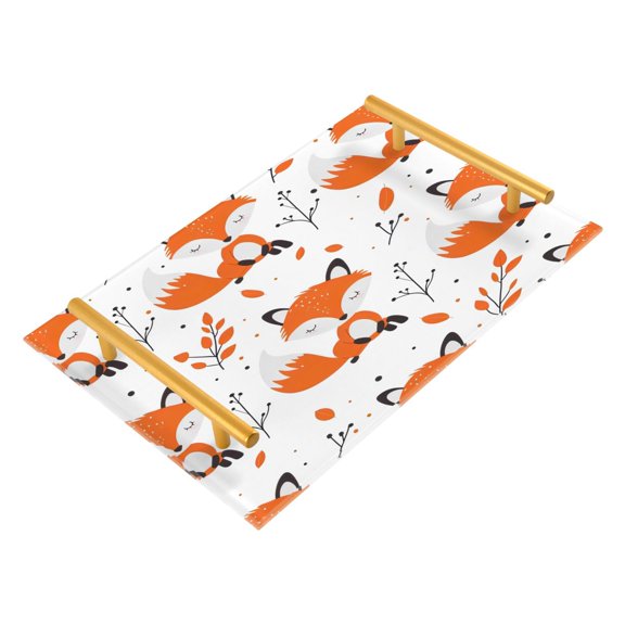 Acrylic Bathroom Storage Tray with Stainless Steel Handle Bathroom Vanity Counter Organizer Tray Multi-Purpose Decorative Tray Cartoon Fox