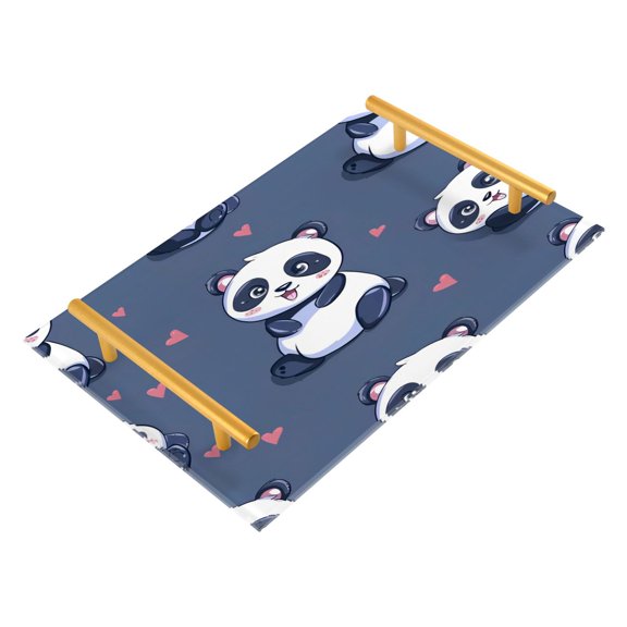 Acrylic Bathroom Storage Tray with Stainless Steel Handle Bathroom Vanity Counter Organizer Tray Multi-Purpose Decorative Tray Cartoon Panda