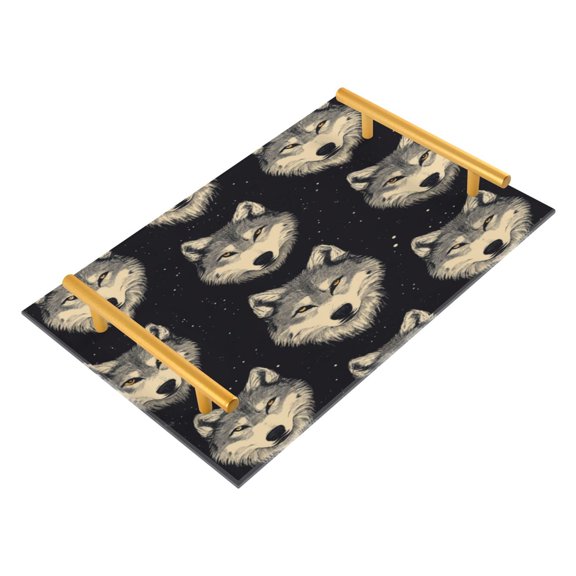 Acrylic Bathroom Storage Tray with Stainless Steel Handle Bathroom Vanity Counter Organizer Tray Multi-Purpose Decorative Tray Cartoon Wolf Face Seamless