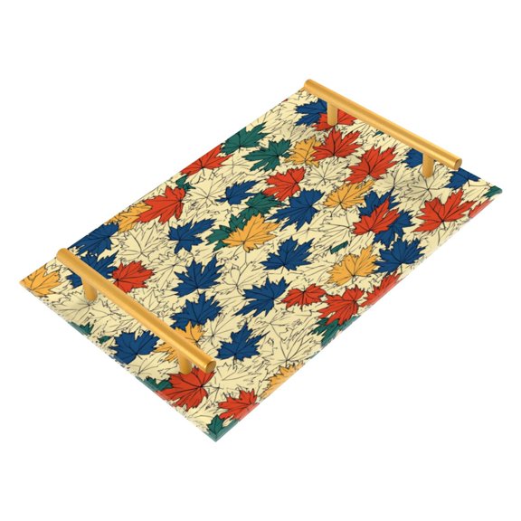 Acrylic Bathroom Storage Tray with Stainless Steel Handle Bathroom Vanity Counter Organizer Tray Multi-Purpose Decorative Tray Colorful Cartoon Maple Leaf