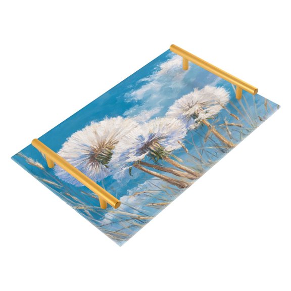 Acrylic Bathroom Storage Tray with Stainless Steel Handle Bathroom Vanity Counter Organizer Tray Multi-Purpose Decorative Tray Dandelion Seeds Flying