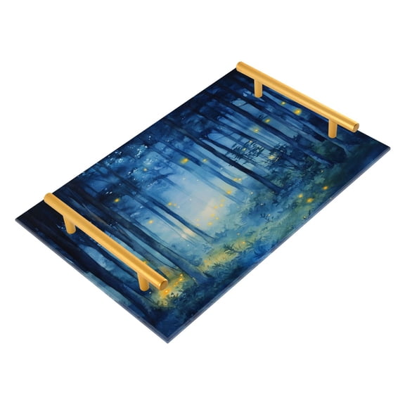 Acrylic Bathroom Storage Tray with Stainless Steel Handle Bathroom Vanity Counter Organizer Tray Multi-Purpose Decorative Tray Firefly Forest