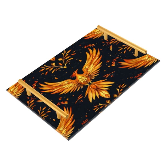 Acrylic Bathroom Storage Tray with Stainless Steel Handle Bathroom Vanity Counter Organizer Tray Multi-Purpose Decorative Tray Golden Phoenix