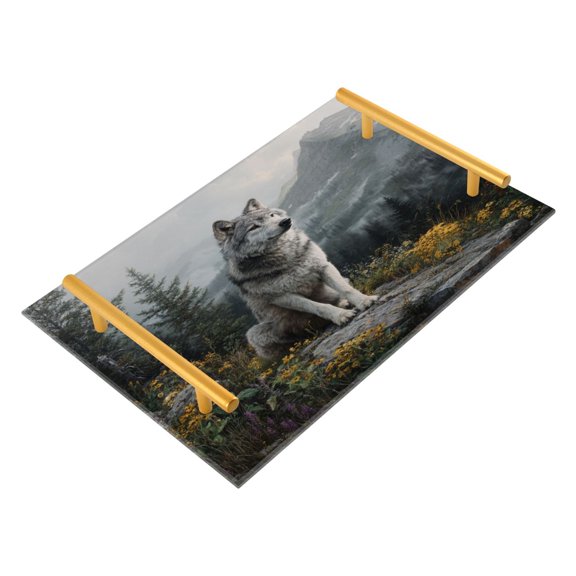 Acrylic Bathroom Storage Tray with Stainless Steel Handle Bathroom Vanity Counter Organizer Tray Multi-Purpose Decorative Tray Gray Wolf