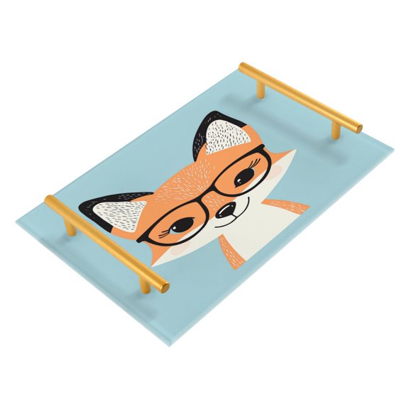 Acrylic Bathroom Storage Tray with Stainless Steel Handle Bathroom Vanity Counter Organizer Tray Multi-Purpose Decorative Tray Little Fox